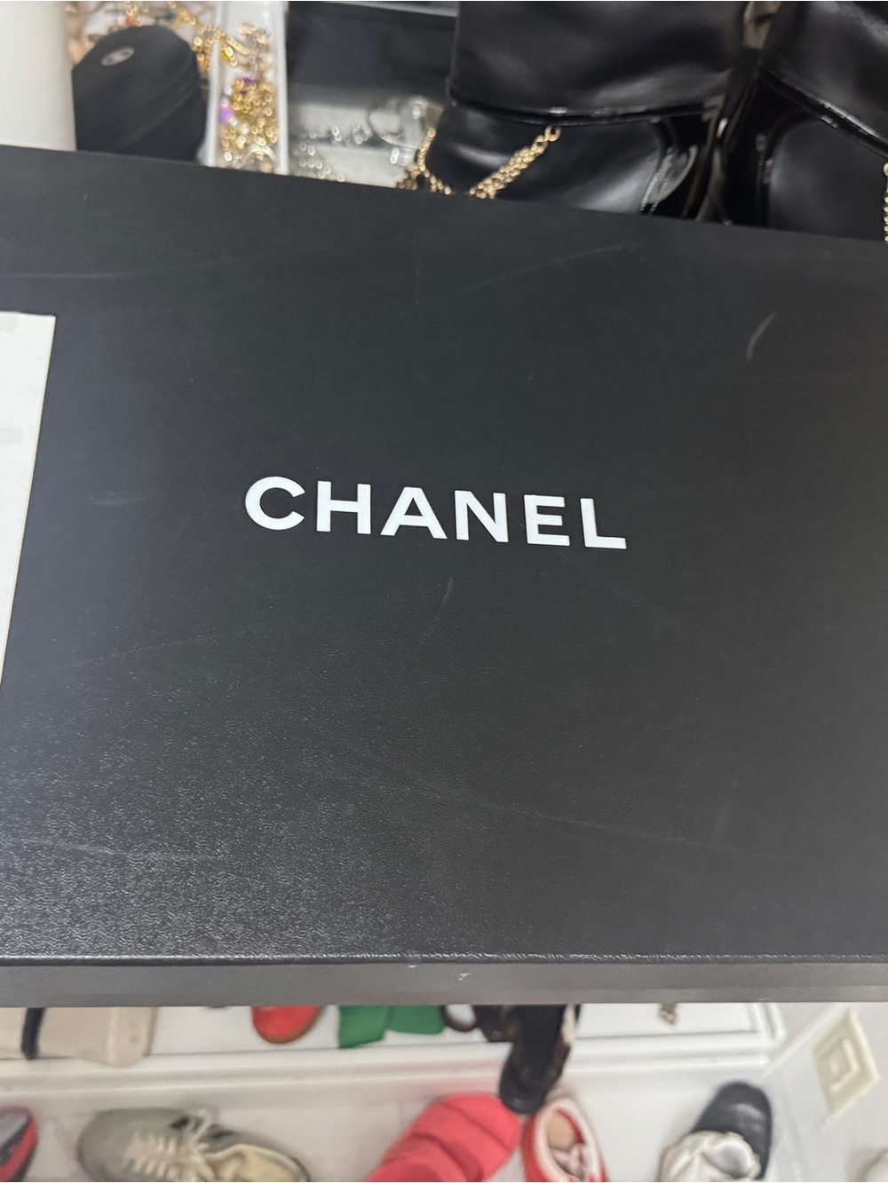 CHANEL Black High Leather Boots with Gold Chain & Pearl Charms - Picture 8 of 11